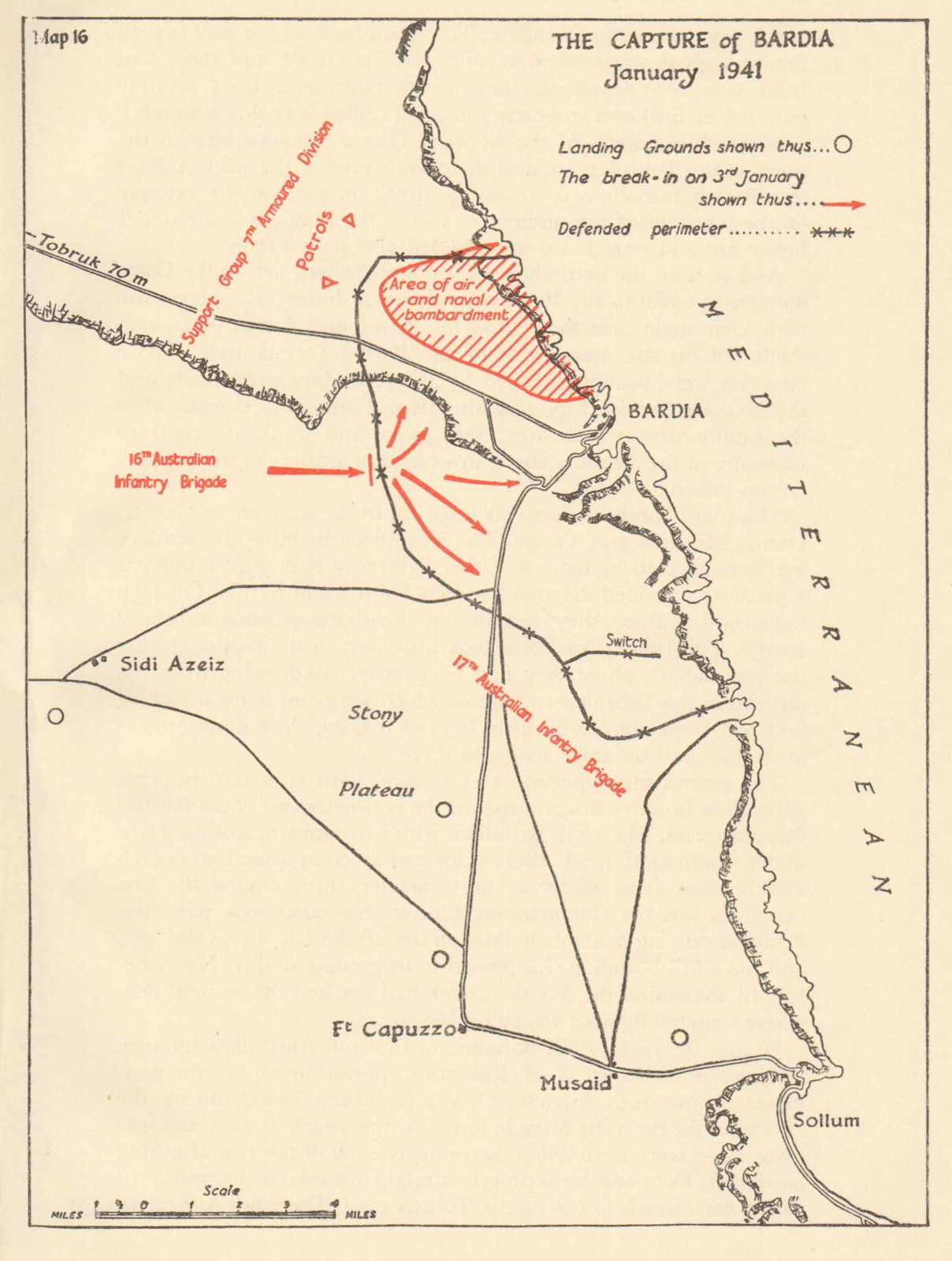 Battle of Bardia, January 1941. Libya. El Burdi. Sketch map. World War 2 1954